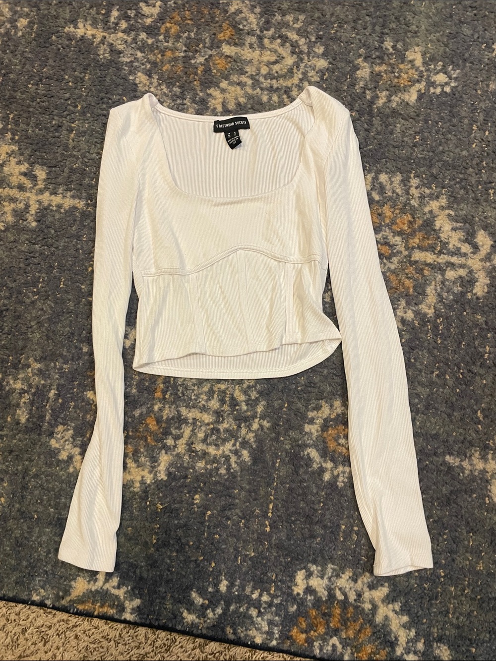 Streetwear Society Cream Ribbed Long-Sleeve Square-Neck Top